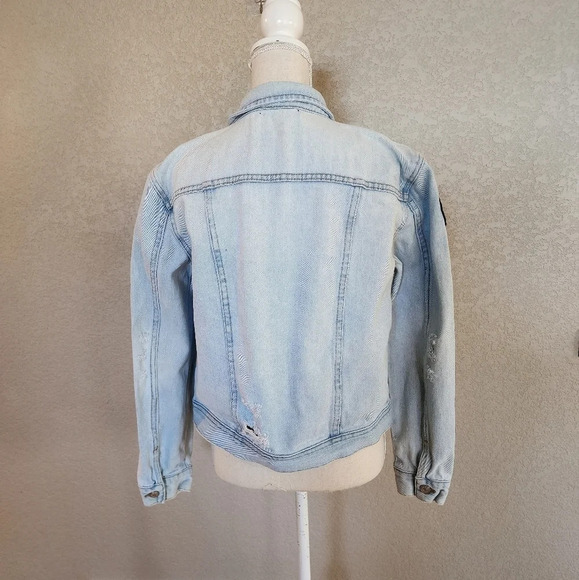 Brandy Melville Alien patch work distressed jean Jacket Size Large - Picture 8 of 8